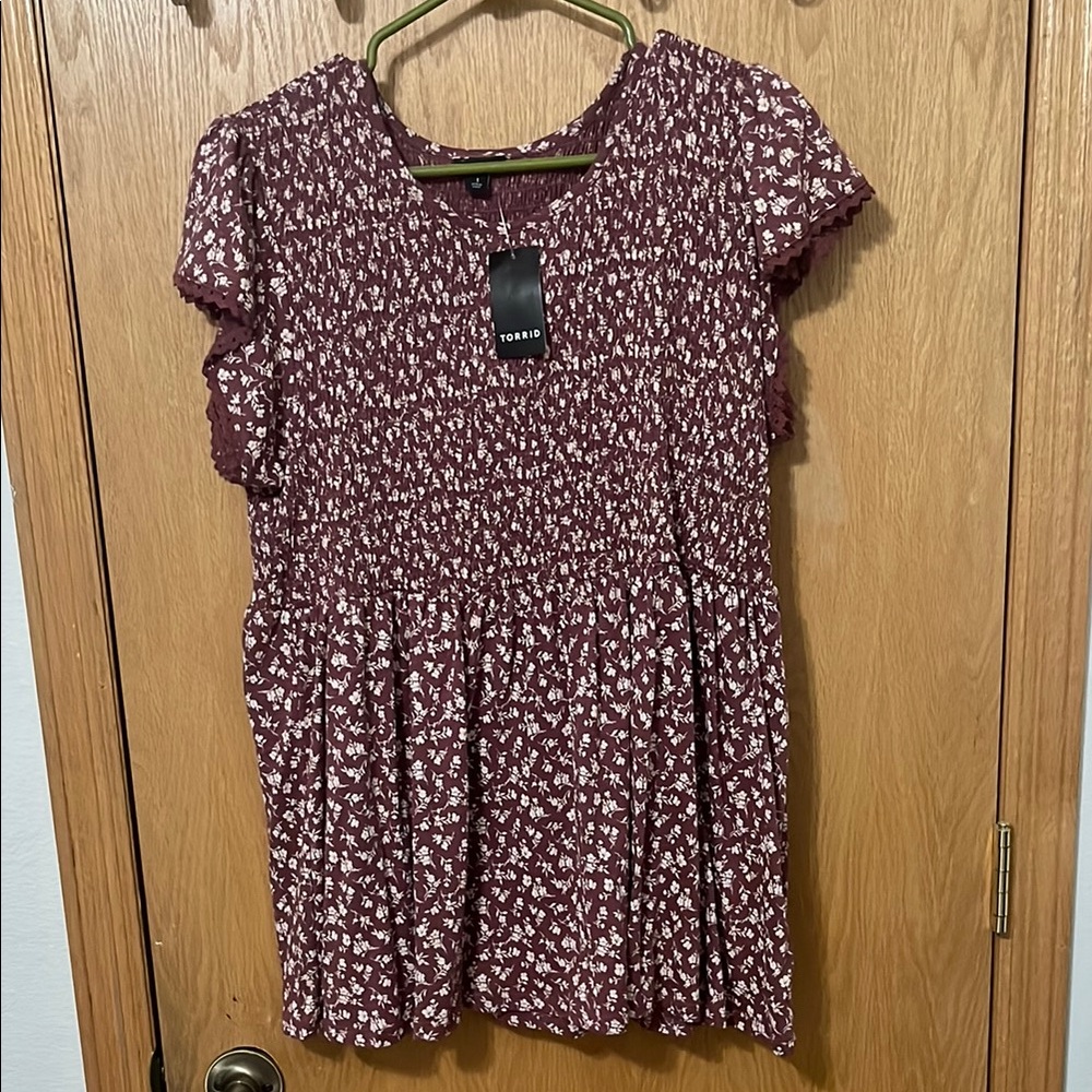 Torrid Women's Floral Smocked Top - Burgundy